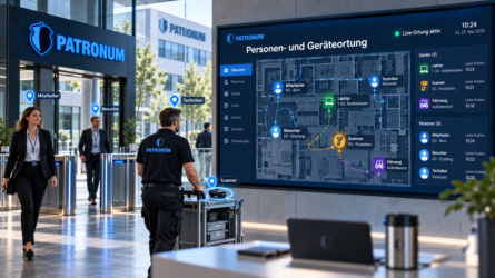 Lageplan mit RTLS-basierten Positionen von Geräten und Personen