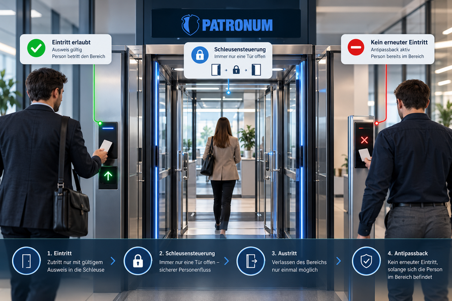 Zutrittskontrolle mit Drehkreuz und Anti-Passback-Funktion